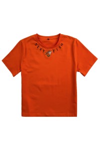 設計橙色圓領女裝T恤     訂製短款性感T恤   繡花logo圓領T恤    時尚  潮流   T1110